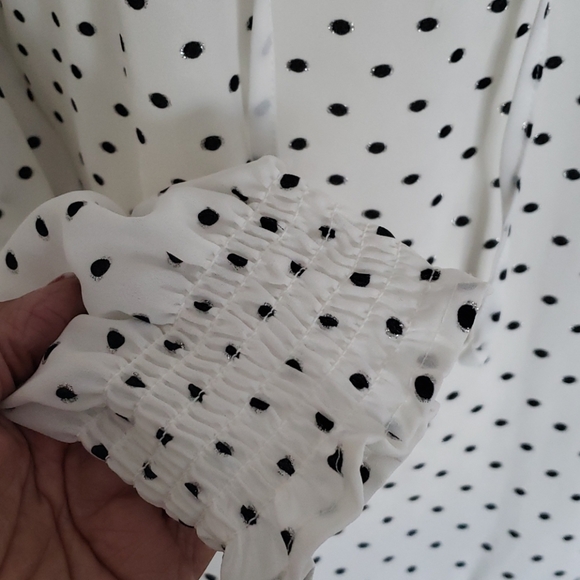 White/Black/Silver Polka Dot Long Sleeve Top - Picture 4 of 10